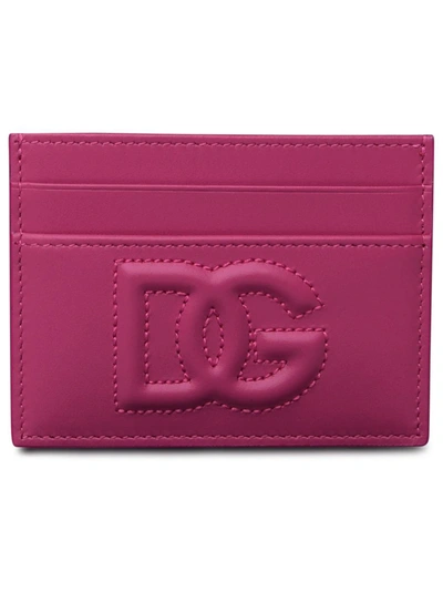 Shop Dolce & Gabbana Gliteria Leather Card Holder In Fucsia
