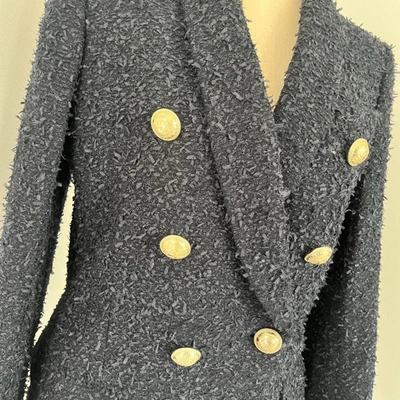 Pre-owned Balmain Black Tweed Double Breasted Jacket