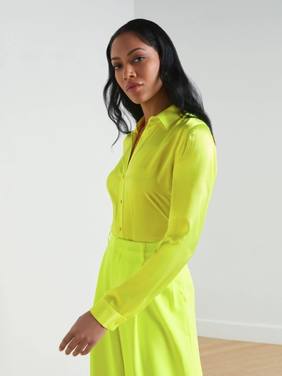 Shop L Agence Tyler Silk Blouse In Neon Citrus