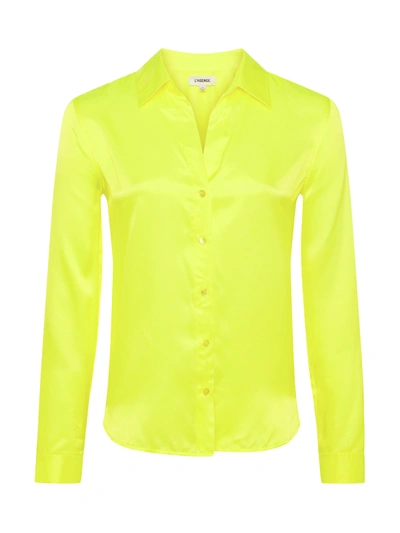 Shop L Agence Tyler Silk Blouse In Neon Citrus