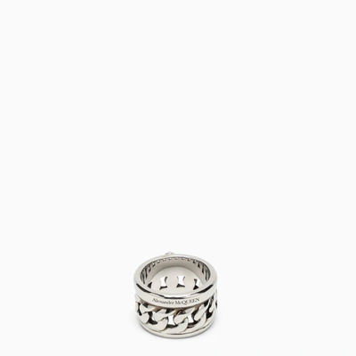 Shop Alexander Mcqueen Logo Detail Silver-tone Ring Men