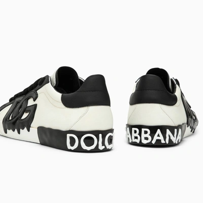 Shop Dolce & Gabbana Dolce&gabbana Portofino Vintage White/black Leather Trainer Men