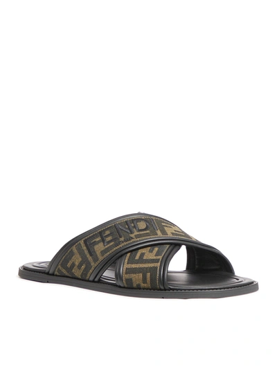 Shop Fendi Men Leather Sandal With Logo In Brown