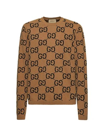 Shop Gucci Men Jacquard Gg Motif Sweater In Brown