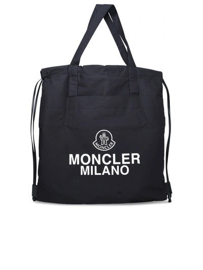 Shop Moncler Man  Black Cotton Blend Tote Bag