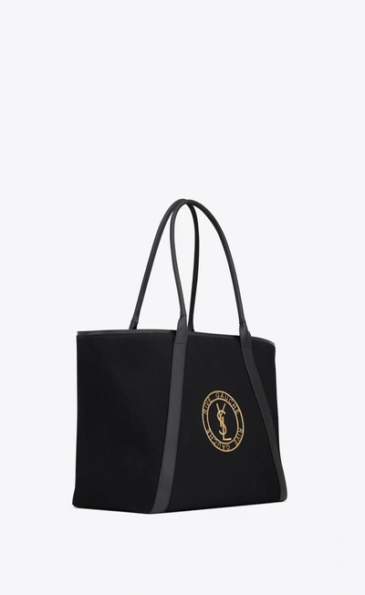 Shop Saint Laurent Men Rive Gauche Cabas Cotton Tote Bag In Black