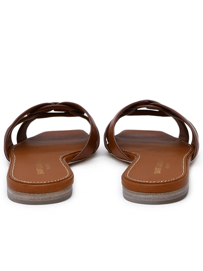 Shop Saint Laurent Woman  Amber Leather Tribute Slippers In Brown