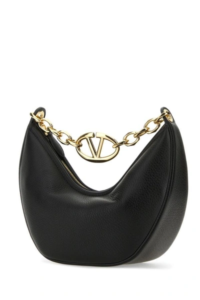 Shop Valentino Garavani Woman Black Leather Vlogo Shoulder Bag