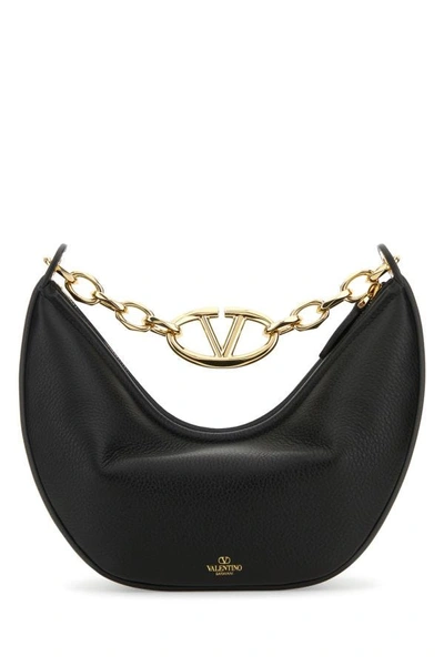 Shop Valentino Garavani Woman Black Leather Vlogo Shoulder Bag
