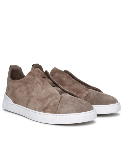 Shop Zegna Man  'triple Stitch' Brown Leather Sneakers