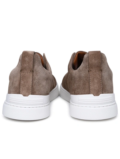 Shop Zegna Man  'triple Stitch' Brown Leather Sneakers