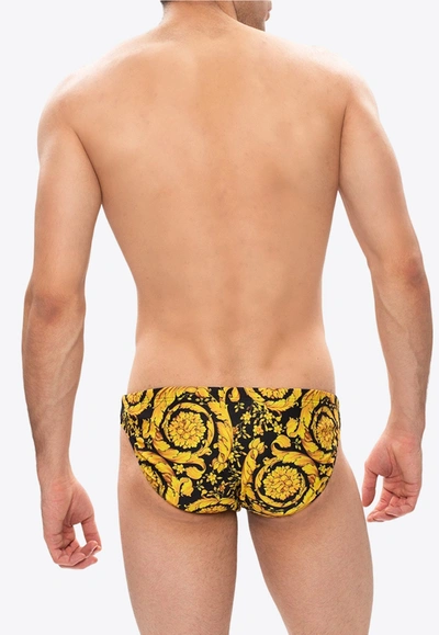 Shop Versace Barocco Swim Briefs In Yellow