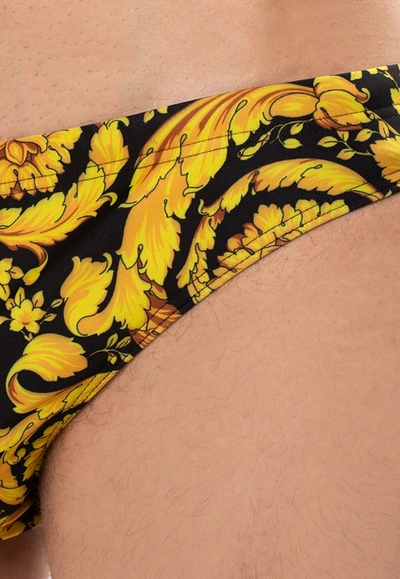 Shop Versace Barocco Swim Briefs In Yellow