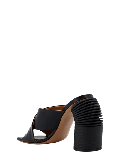 Off-white Leather Criss Cross Spring Mules With Statement Heel 10 Cm In Black