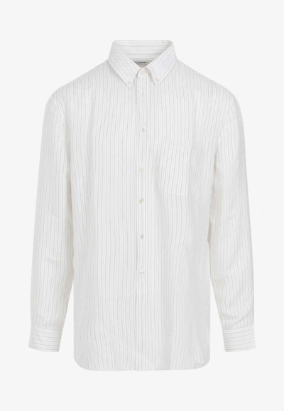 Shop Saint Laurent Button-down Silk Shirt In Nude &amp; Neutrals