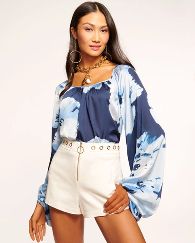 Shop Ramy Brook Aria Long Sleeve Blouse In Navy Watercolor