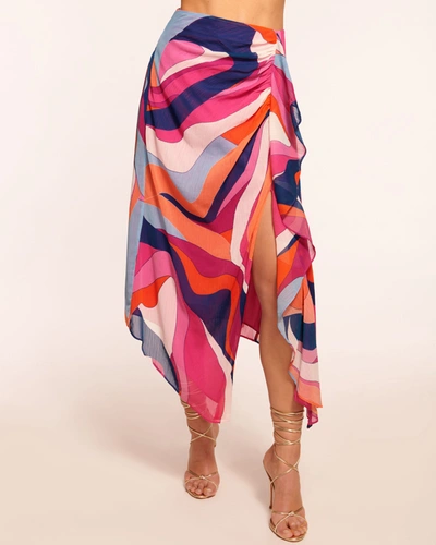 Shop Ramy Brook Printed Kai Slit Midi Skirt In Rose Wave