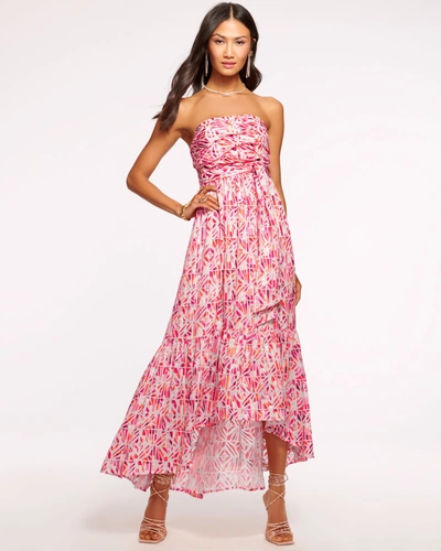 Shop Ramy Brook Harlee Smocked Strapless Maxi Dress In Rose Tile