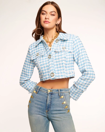 Shop Ramy Brook Maleah Houndstooth Cropped Jacket In Blue Houndstooth