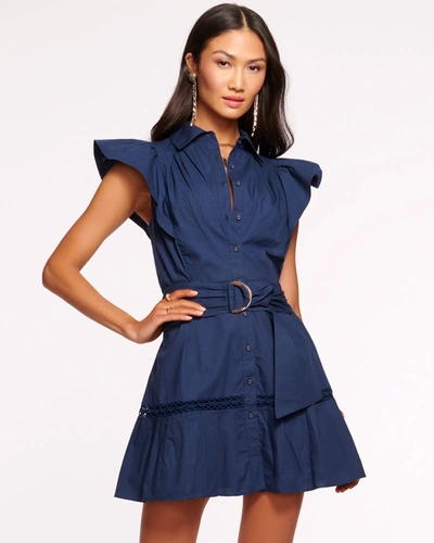 Shop Ramy Brook Marceline Poplin Shirt Mini Dress In Spring Navy