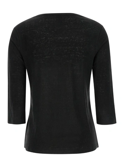 Shop Allude Black Shirt With Boart Neckline In Linen Woman
