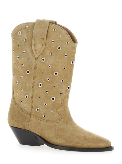 Shop Isabel Marant 'duerto' Beige Western Boots With Studs In Suede Woman In Brown