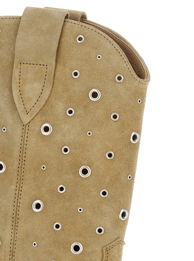 Shop Isabel Marant 'duerto' Beige Western Boots With Studs In Suede Woman In Brown