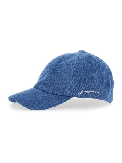 Shop Jacquemus 'le Casquette ' Light Blue Baseball Cap With Logo Embroidery In Cotton Denim Man