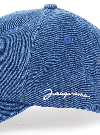 Shop Jacquemus 'le Casquette ' Light Blue Baseball Cap With Logo Embroidery In Cotton Denim Man