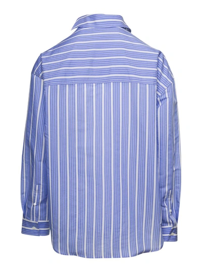 Shop Jacquemus Light-blue Striped 'la Chemise Cuadro' In Silk Blend Man