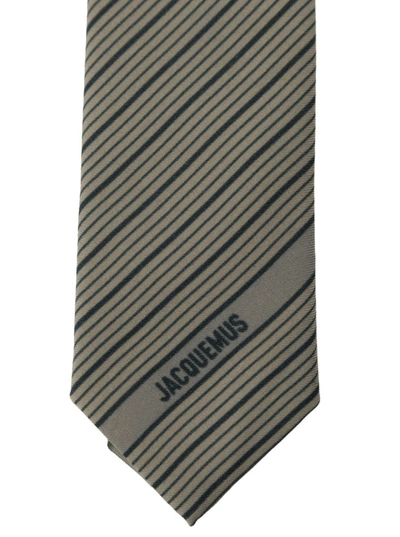 Shop Jacquemus 'la Cravate' Green Striped Tie With Logo In Silk And Wool Man