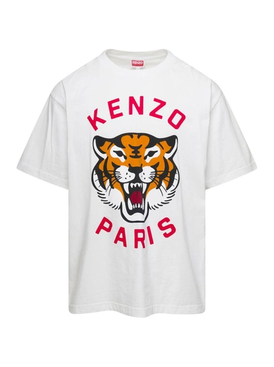 Shop Kenzo White Oversize T-shirt With Printed Logo In Cotton Man