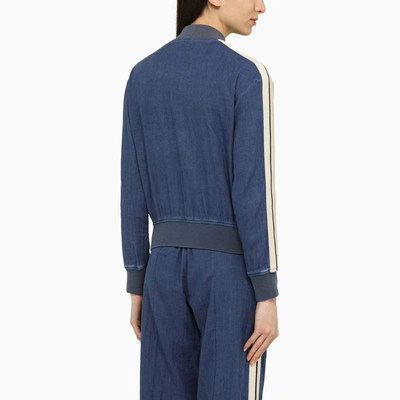 Shop Palm Angels Indigo Denim Zip-up Sweatshirt In Blue