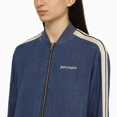 Shop Palm Angels Indigo Denim Zip-up Sweatshirt In Blue