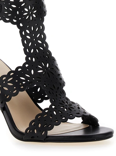 Shop Twinset Black High Sandals With Lace-motif In Leather Woman