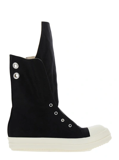 Shop Rick Owens Drkshdw Black Sneakers With Oversize Tab In Cotton Man