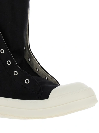 Shop Rick Owens Drkshdw Black Sneakers With Oversize Tab In Cotton Man