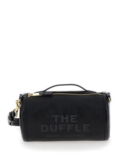 Shop Marc Jacobs 'the Duffle' Black Shoulder Bag With Logo Lettering In Hammered Leather Woman