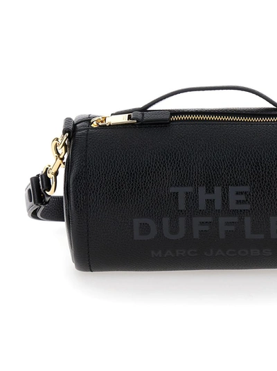 Shop Marc Jacobs 'the Duffle' Black Shoulder Bag With Logo Lettering In Hammered Leather Woman