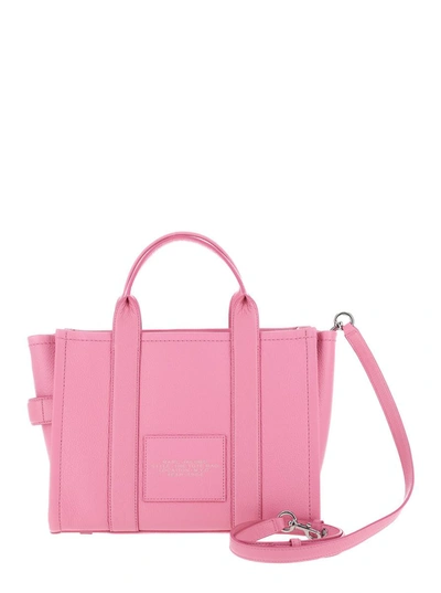 Shop Marc Jacobs 'the Medium Tote Bag' Pink Shoulder Bag With Logo In Grainy Leather Woman