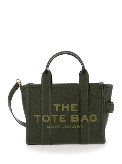 Shop Marc Jacobs 'the Medium Tote Bag' Green Shoulder Bag With Logo In Grainy Leather Woman