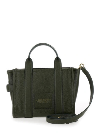 Shop Marc Jacobs 'the Mini Tote Bag' Green Shoulder Bag With Logo In Grainy Leather Woman