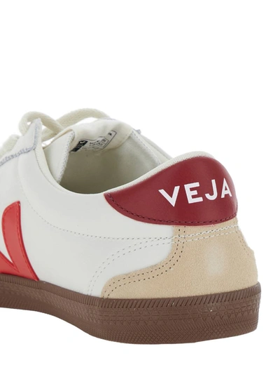 Shop Veja 'volley' White Low Top Sneakers With V Logo Detail In Leather And Suede Man