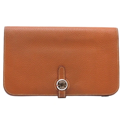 Shop Hermes Dogon Leather Wallet () In Brown