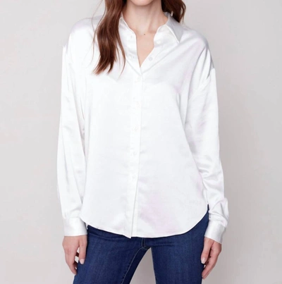 Shop Charlie B Solid Gutsy Satin Shirt In Ecru In White