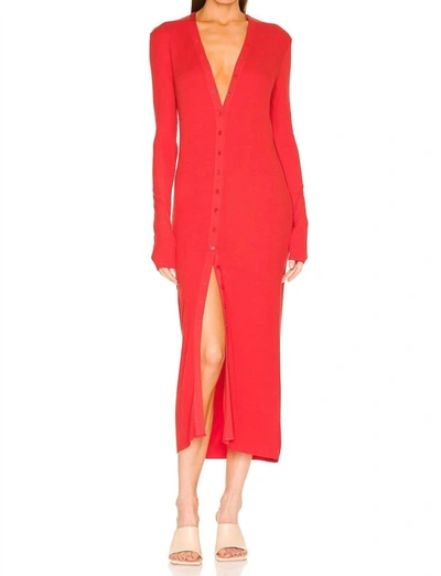 Enza Costa Silk Rib L/s Cardigan Midi In Blood Orange In Orange