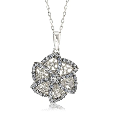 Shop Suzy Levian Sterling Silver Sapphire & Diamond Abstract Flower Pendant In Blue