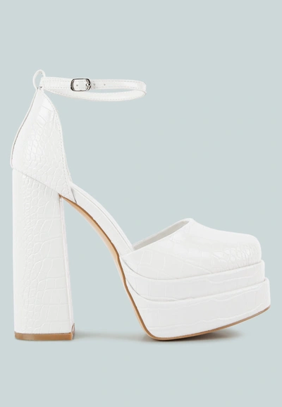 Shop London Rag Tempt Me Croc Textured High Heeled Block Sandals In White