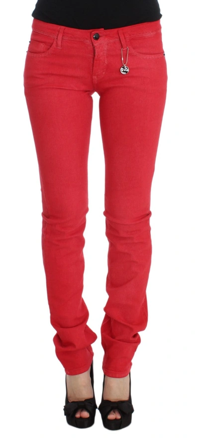 Shop Costume National Cotton Blend Super Slim Fit Women's Jeans In Red