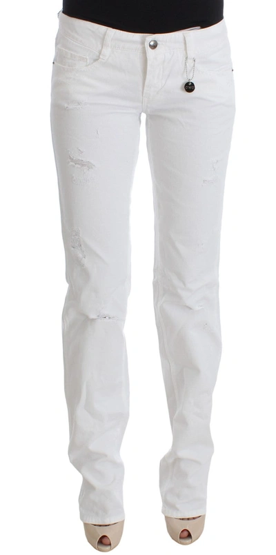 Shop Costume National Cotton Slim Fit Blue Bootcut Women's Jeans In White